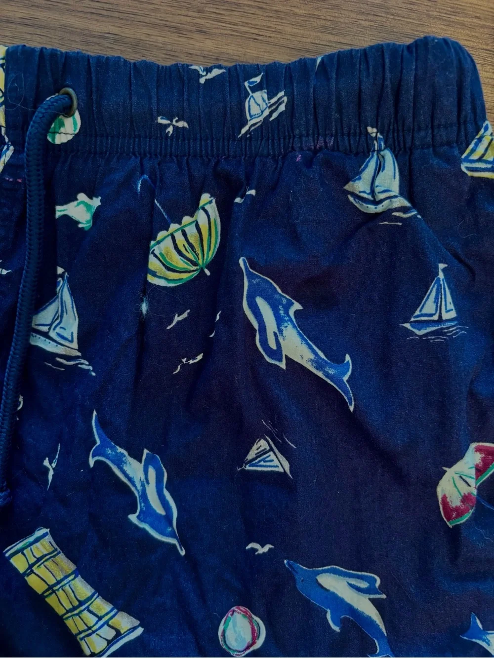 Vintage GOTTEX Men's Navy Retro Beach Print Swim Shorts Size Small